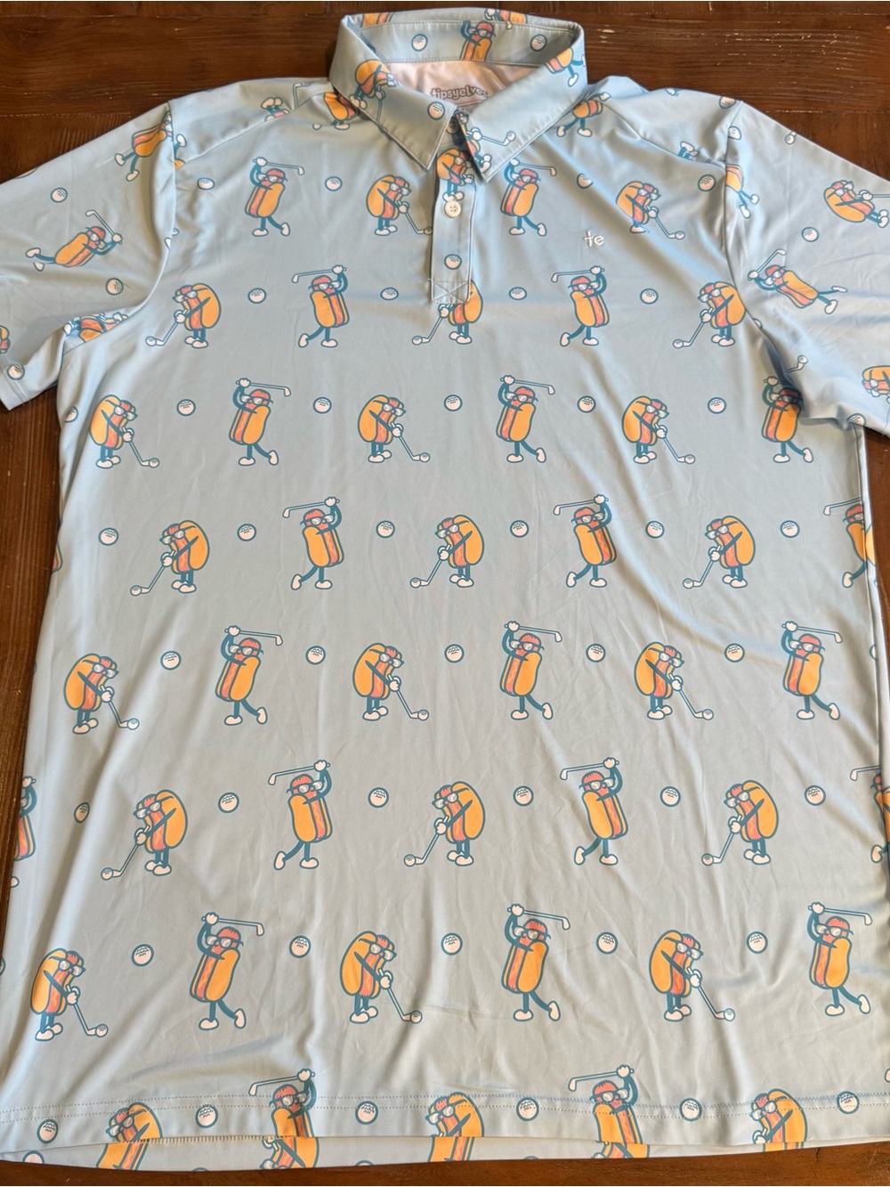 Tipsy Elves Athletic Golf Polo Golfing Hotdog Performance Shirt W/4 Way Stretch